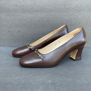 Vintage Etienne Aigner Brown Leather Pumps 7.5 Wide Horse Bit